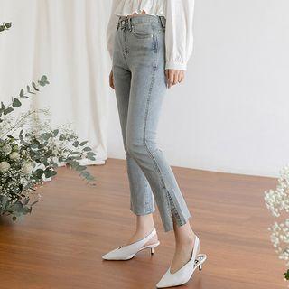 Washed Copped Boot-cut Jeans