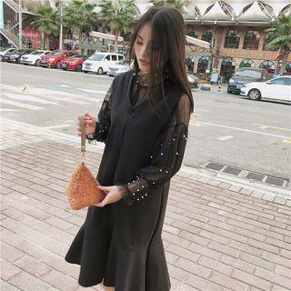 Set: Faux Pearl Mesh Top + Jumper Dress