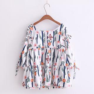 V-neck Floral Tiered Chiffon Top