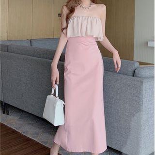 Ruffle Midi Sheath Tube Dress