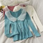 Mesh-collar Slim-fit Knit Top