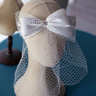 Wedding Bow-accent Mesh Headband White - One Size