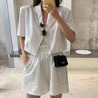 Plain High-waist Shorts / Color-block Plaid A-line Shorts