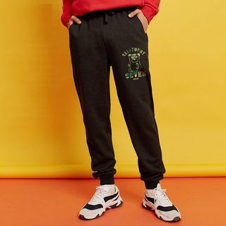 Bear Print Drawstring Jogger Pants