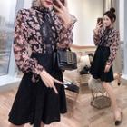Floral Mock Two Piece Long-sleeve Dress