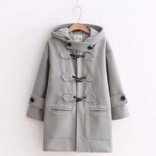 Hooded Toggle Coat Bear - Fleece Lining - Navy Blue - M