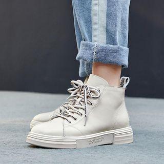 Genuine Leather Lace-up Platform Work Boots