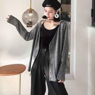 Color-block Pearl-accent Camisole Top / Plain Loose-fit V-neck Jacket