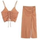 Plaid Camisole Top / Midi A-line Skirt