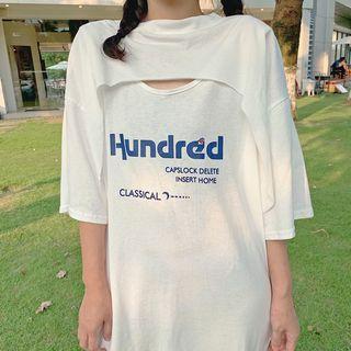 Set: 3/4-sleeve Letter Cropped T-shirt / Midi Tank Dress