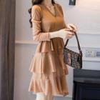 Glitter Long-sleeve Layered A-line Mini Dress