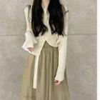 Long-sleeve Button-up Knit Top / Midi A-line Skirt