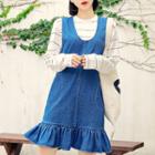 Frill-hem Denim Jumper Dress