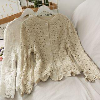 Loose-fit Crew-neck Sheer Lace Blouse