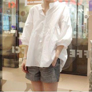 3/4-sleeve Plain Half-button Blouse