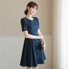 Round-neck Faux-pearl A-line Dress