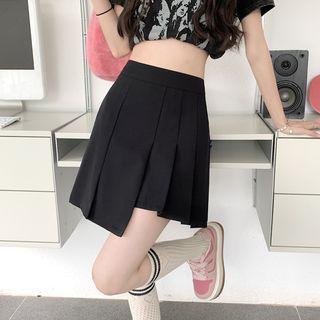 High-waist Asymmetrical Hem Pleated A-line Mini Skirt
