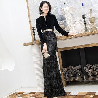 Long-sleeve Velvet Mermaid Evening Gown