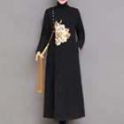 Flower Embroidered Long Padded Coat