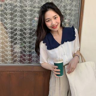 Short-sleeve Peter Pan Collar Blouse As Shown In Figure - One Size