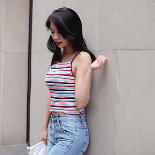 Spaghetti-strap Multicolor Cropped Top