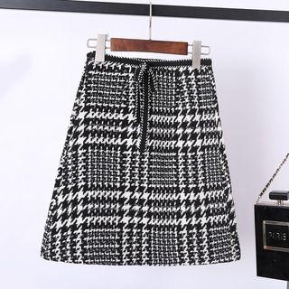 Tie-waist Houndstooth A-line Skirt