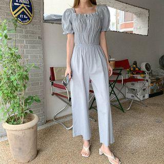 Square-neck Band-trim Jumpsuit