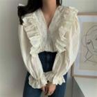 Frill Trim Shirt Off-white - One Size
