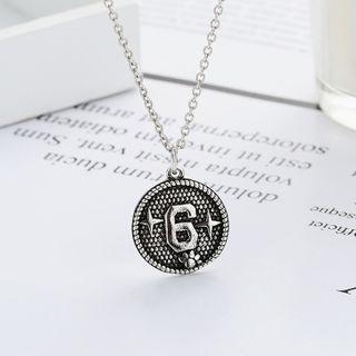 925 Sterling Silver Numerical 6 Pendant Necklace With Necklace - Set - Dark Silver - One Size