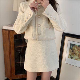 Long-sleeve Tweed Jacket / Slim-fit Skirt