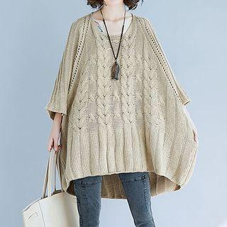 Batwing-sleeve Cable Knit Oversized Sweater