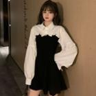 Long-sleeve Cropped Shirt / Spaghetti Strap Mini A-line Dress