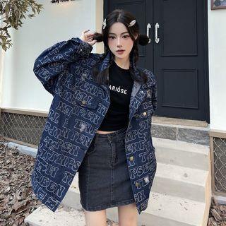 Long-sleeve Letter Print Denim Oversized Jacket