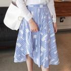 Asymmetric-hem Pattern Midi Flare Skirt