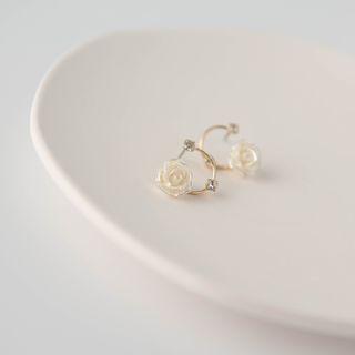 Rose 925 Sterling Silver Ear Stud 1 Pair - White & Gold - One Size