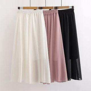 Plain Band-waist Chiffon Midi A-line Skirt