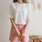 Chiffon-sleeve Bell-cuff Top