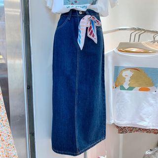 Set: Denim Midi Skirt + Handkerchief
