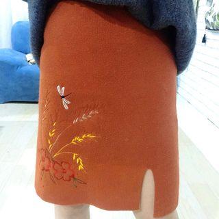 Embroidered Knit Pencil Skirt
