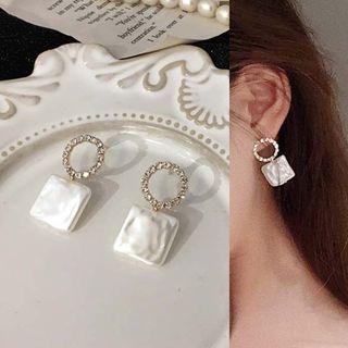 Rhinestone Hoop Square Earrings