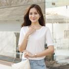 Basic Elbow-sleeve Slim-fit T-shirt