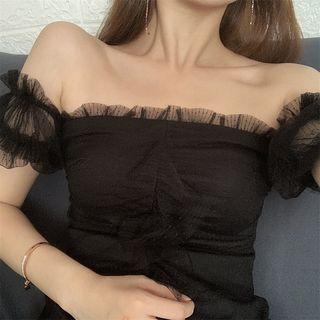 Mesh Slim-fit Ruffle Dress