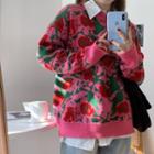 Floral Print Sweater Red & Green & Fuchsia - One Size