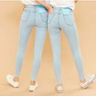 Fray-hem Washed Skinny Jeans (short)