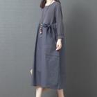 Long-sleeve Drawstring Midi A-line Dress