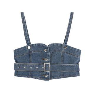Belted Denim Camisole Top Denim Blue - One Size