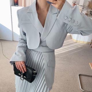 Set: Tie-waist Cropped Jacket + Pleated Irregular A-line Skirt