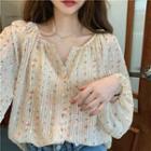 Long-sleeve Button-up Floral Shirt Almond - One Size