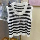 Sleeveless Striped Pointelle Knit Top White - One Size