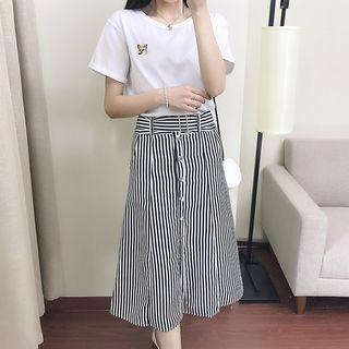 Striped Buttoned A-line Chiffon Skirt
